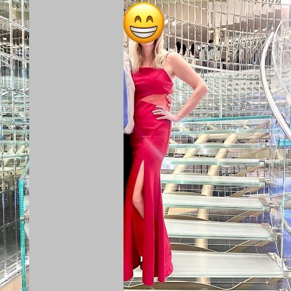 Elegant Red Evening Gown red mesh cutout sparkle prom pageant cruise size 13 - Picture 5 of 6